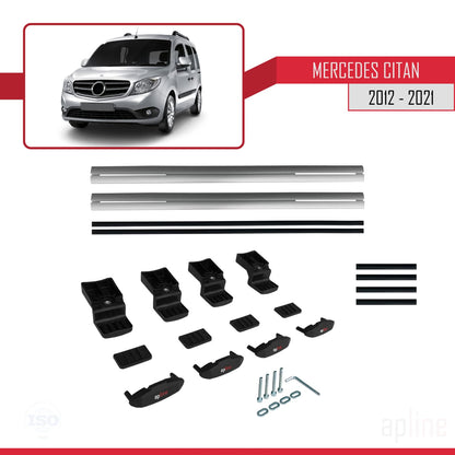 Compatible avec Mercedes Citan (W415) 2012-2021 BASIC Model Barres de Toit Railing Porte-Bagages de Voiture Gris Aluminium 2 Barres