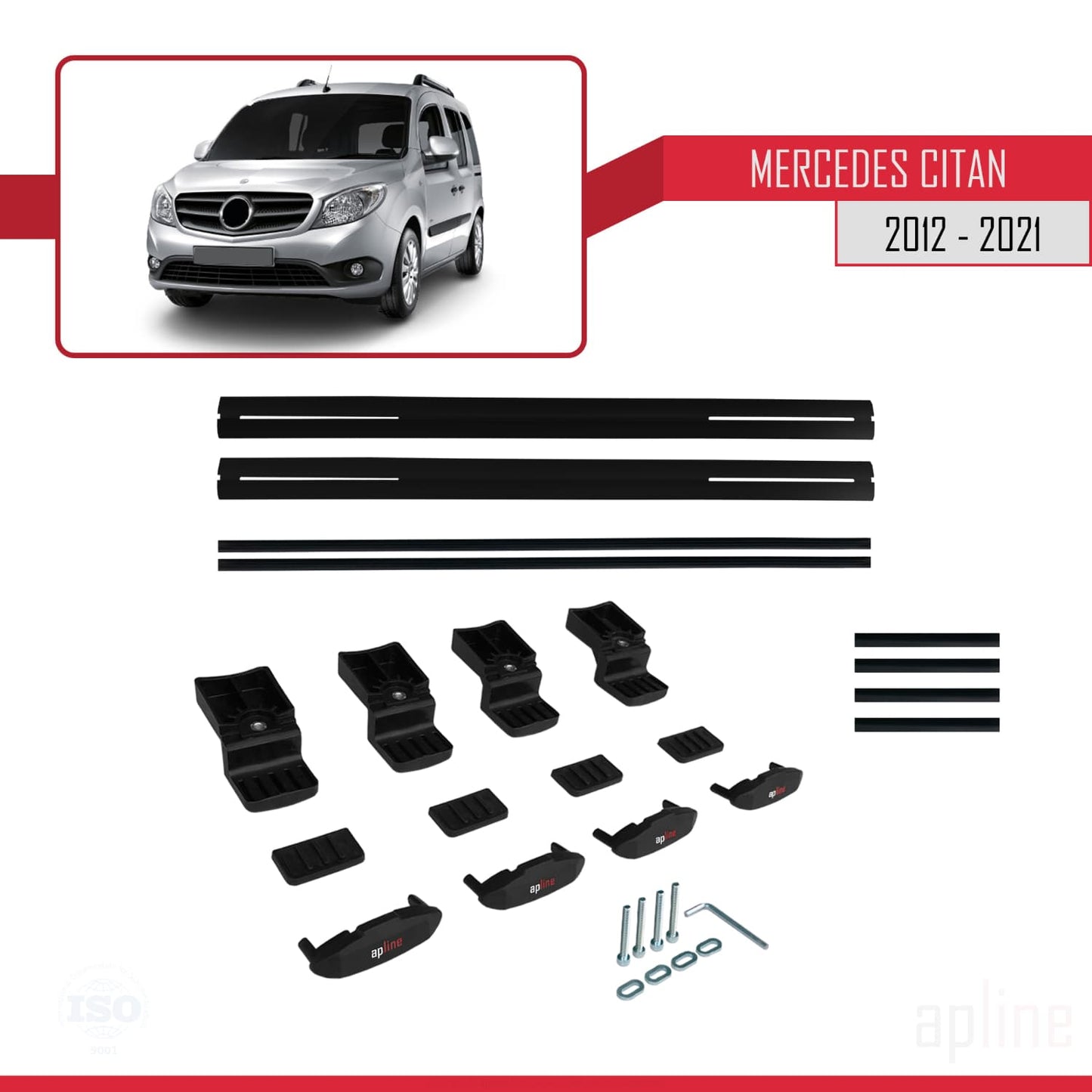 Compatible avec Mercedes Citan (W415) 2012-2021 BASIC Model Barres de Toit Railing Porte-Bagages de Voiture Noir Aluminium 2 Barres