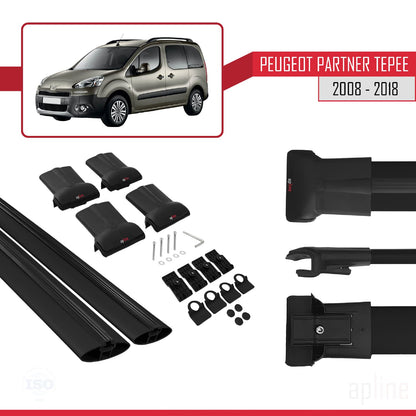 Compatible with Peugeot Partner 2 Tepee 2008-2018 FLY Model Car Roof Rack Cross Bar Black Aluminium 2 Bars