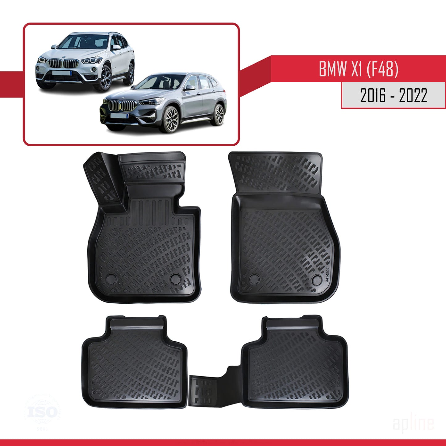 Compatibile con tappetini auto BMW X1 (F48) 2016-2022 4D neri