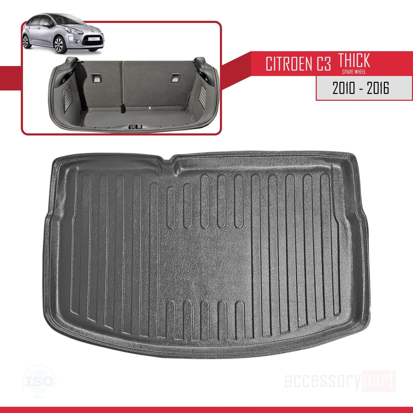 Passend für Citroën C3 Aircross (Modelljahre 2010–2016): Flexible Kofferraummatte, Ladeboden, Schwarz