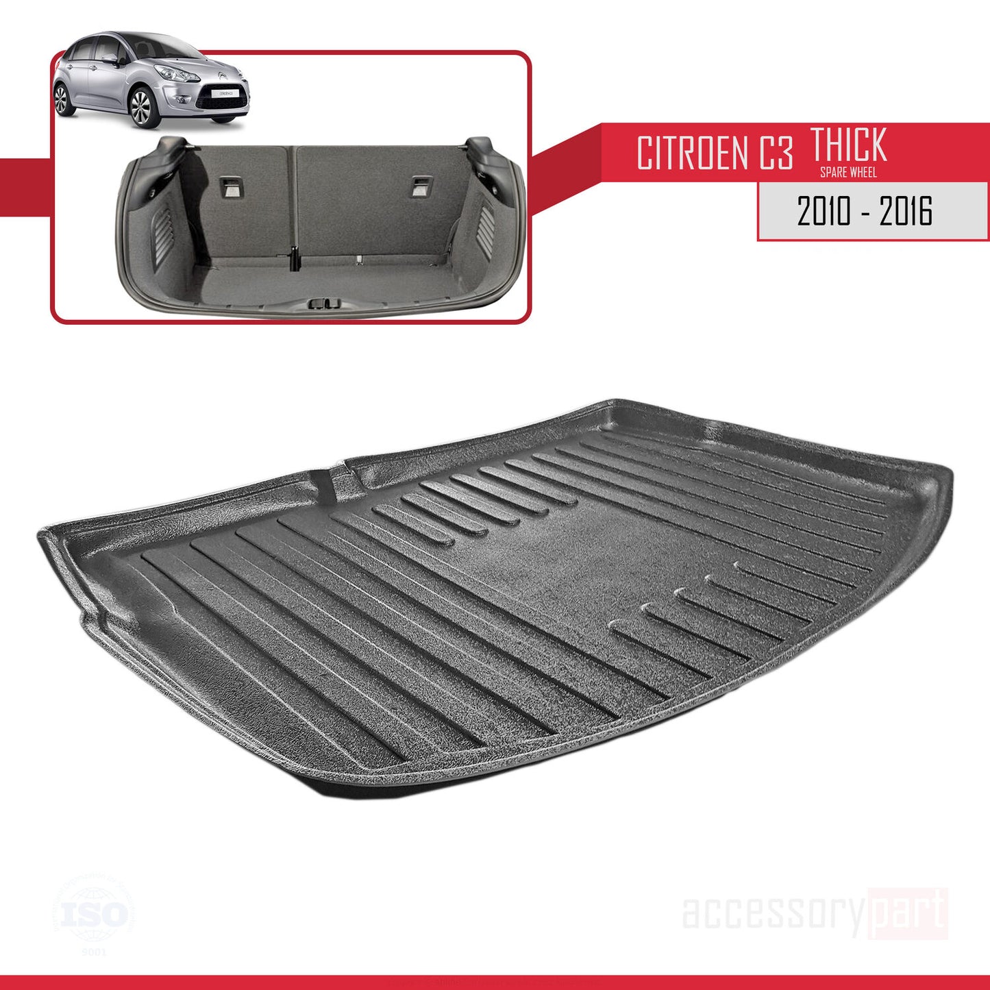 Passend für Citroën C3 Aircross (Modelljahre 2010–2016): Flexible Kofferraummatte, Ladeboden, Schwarz