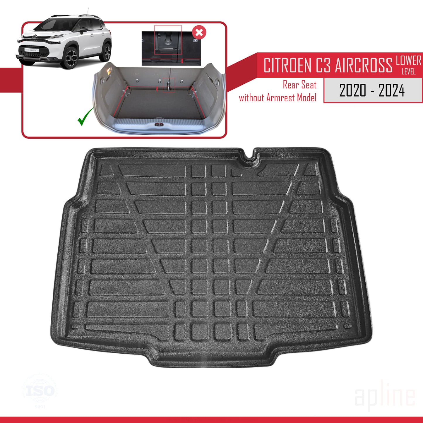 Tapis de Coffre pour Citroen C3 AIRCROSS 2020-2024 Plancher de Chargement Inférieur Flexible NOIR