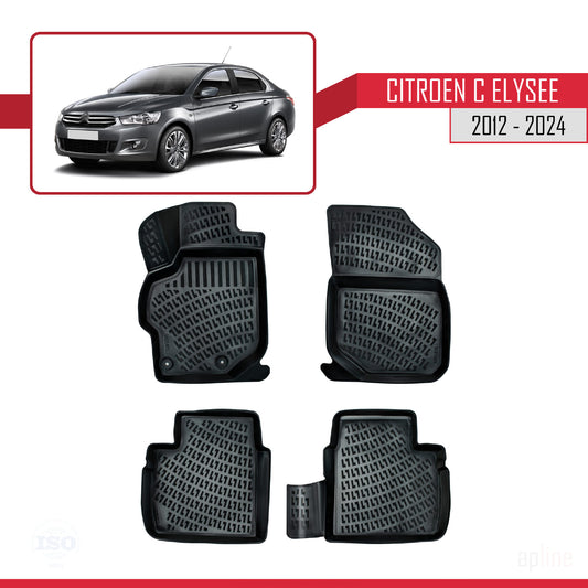 Compatible con Citroen C-Elysee 2012-2024 4D Alfombrillas de Goma Negro