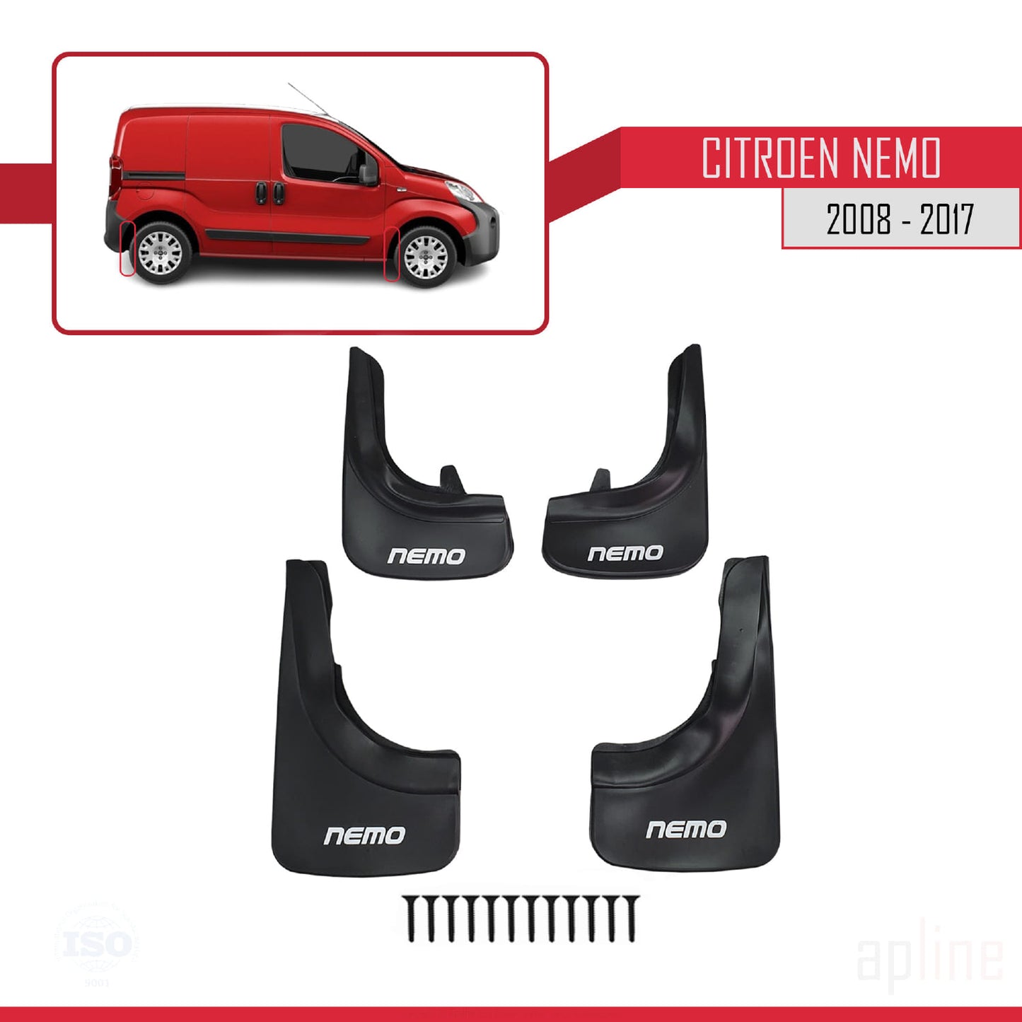 Compatibile con Citroen Nemo 3 (225) 2008-2017 Set di 4 paraspruzzi anteriori e posteriori per auto, neri