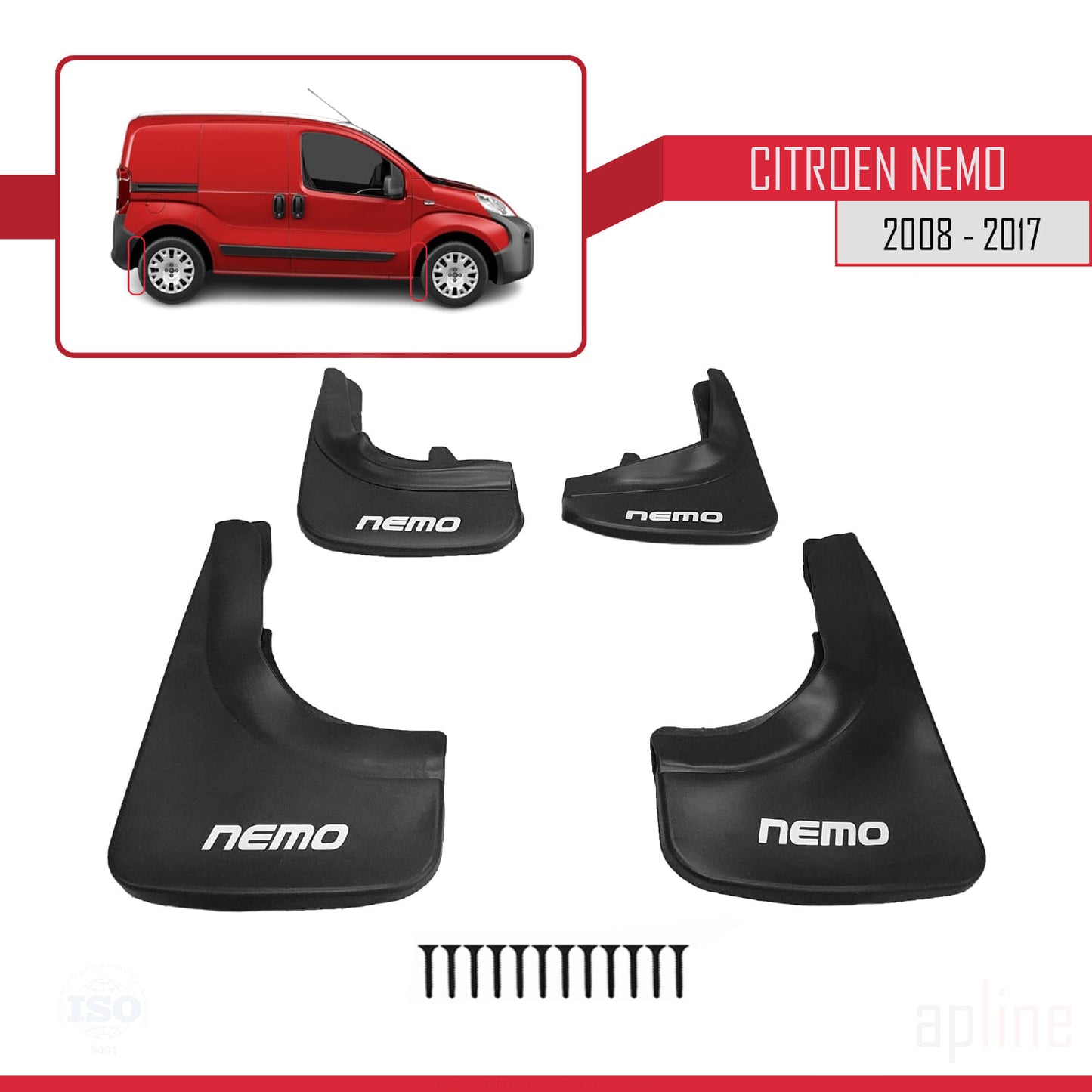 Compatibile con Citroen Nemo 3 (225) 2008-2017 Set di 4 paraspruzzi anteriori e posteriori per auto, neri