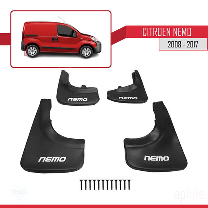 Compatibile con Citroen Nemo 3 (225) 2008-2017 Set di 4 paraspruzzi anteriori e posteriori per auto, neri