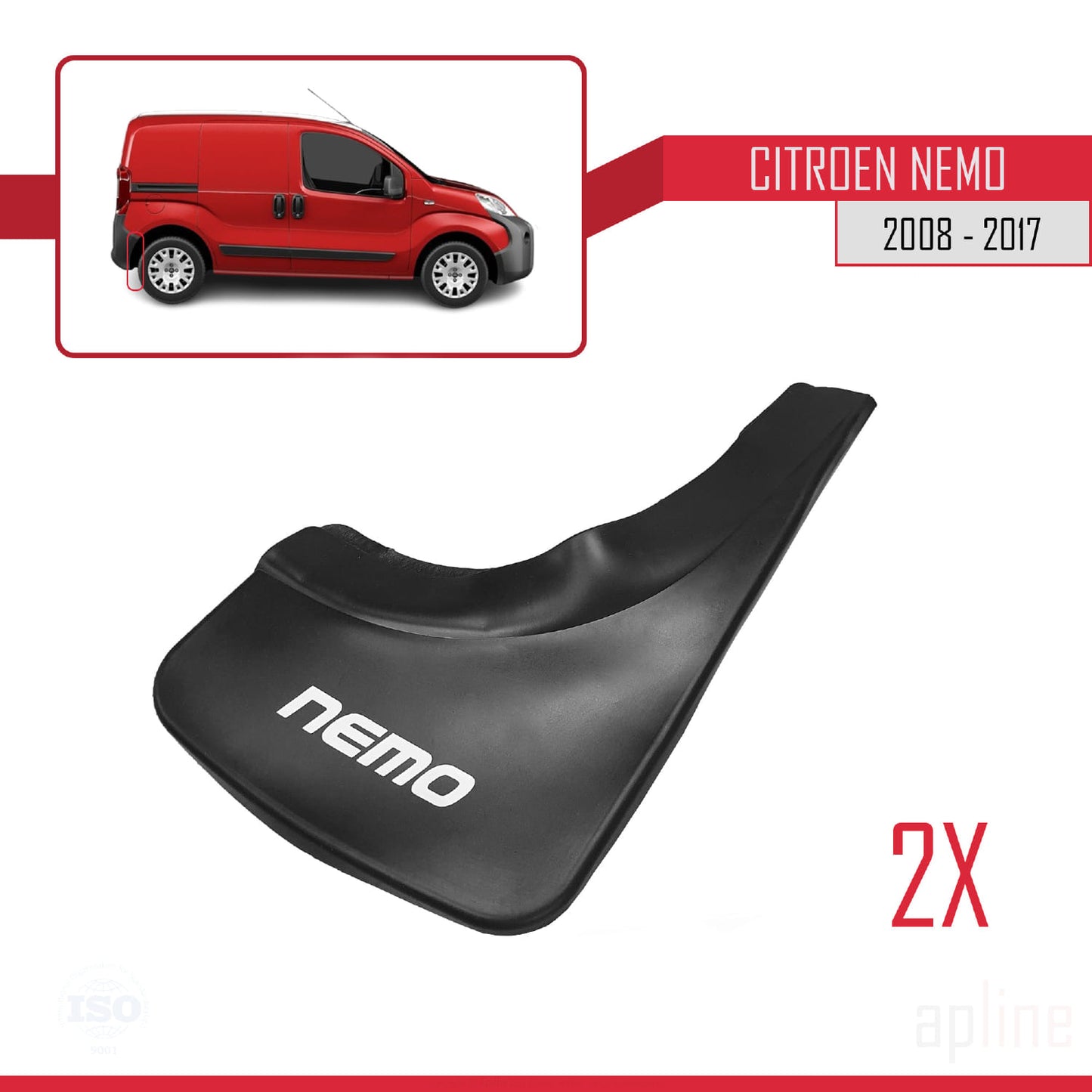 Compatibile con Citroen Nemo 3 (225) 2008-2017 Set di 4 paraspruzzi anteriori e posteriori per auto, neri