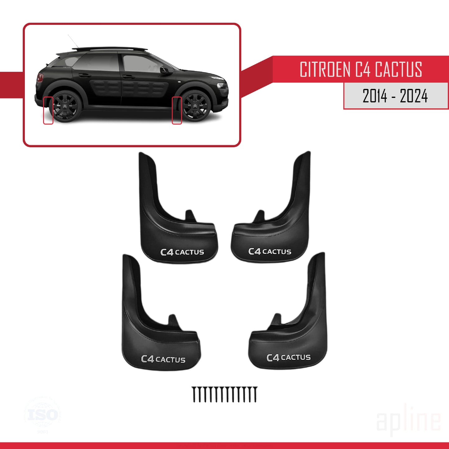 Passend für Citroën C4 Cactus (2014–2021), Set mit 4 Schmutzfängern für vorne und hinten, schwarz