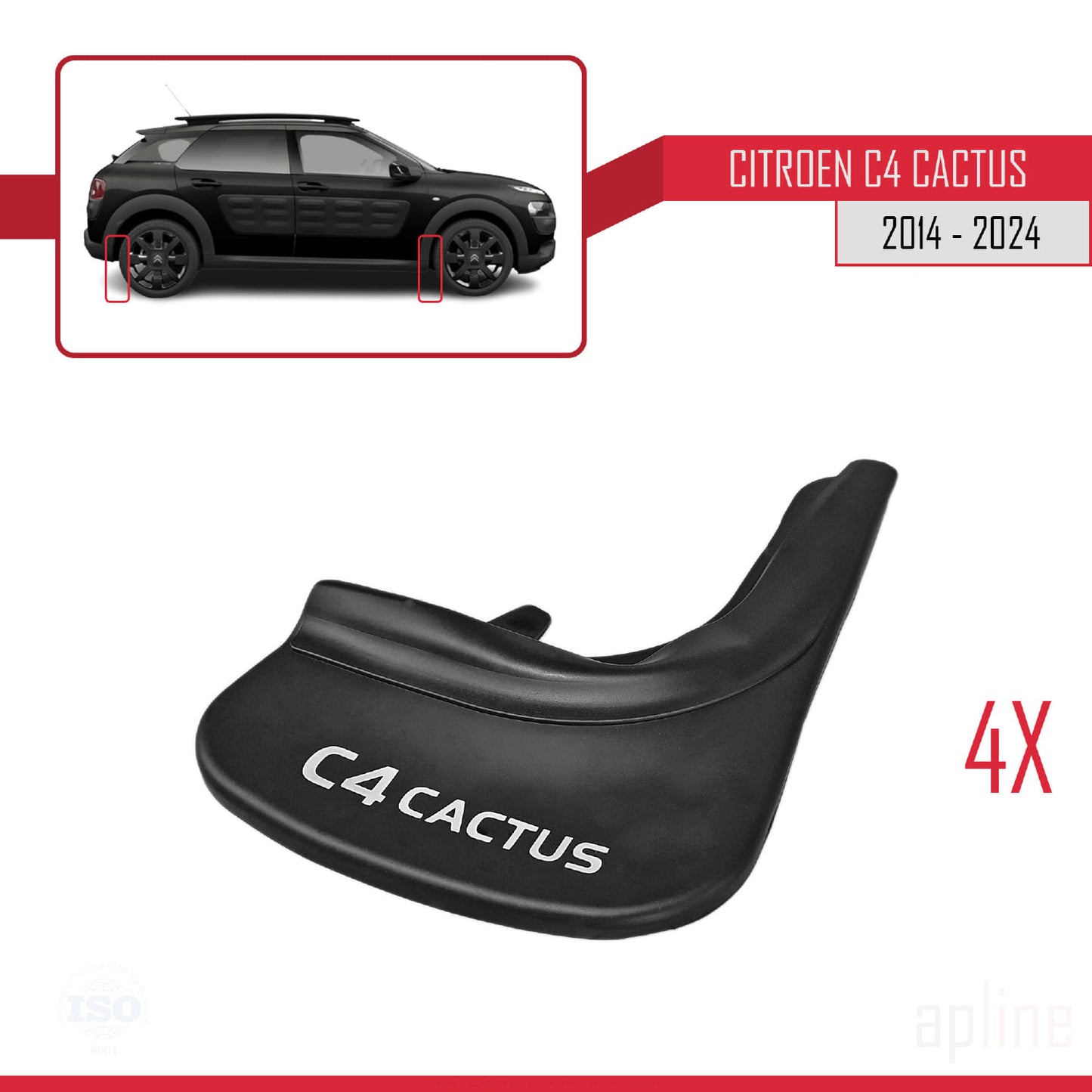 Passend für Citroën C4 Cactus (2014–2021), Set mit 4 Schmutzfängern für vorne und hinten, schwarz