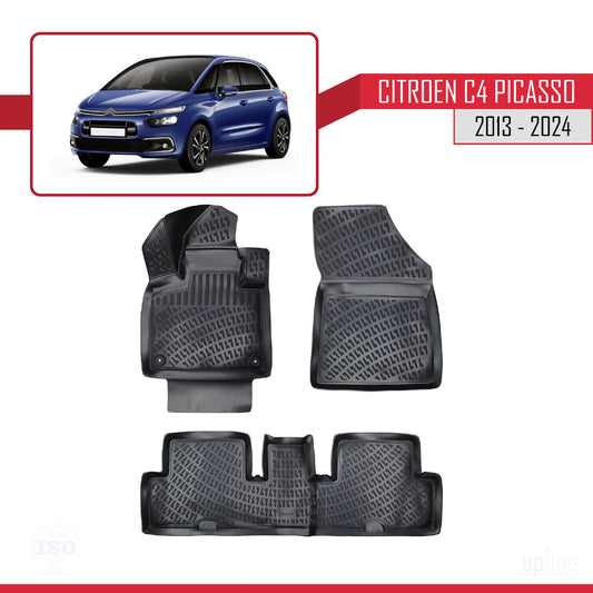 Compatible con Citroen C4 Picasso 2 2013-2022 4D Alfombrillas de Goma Negro