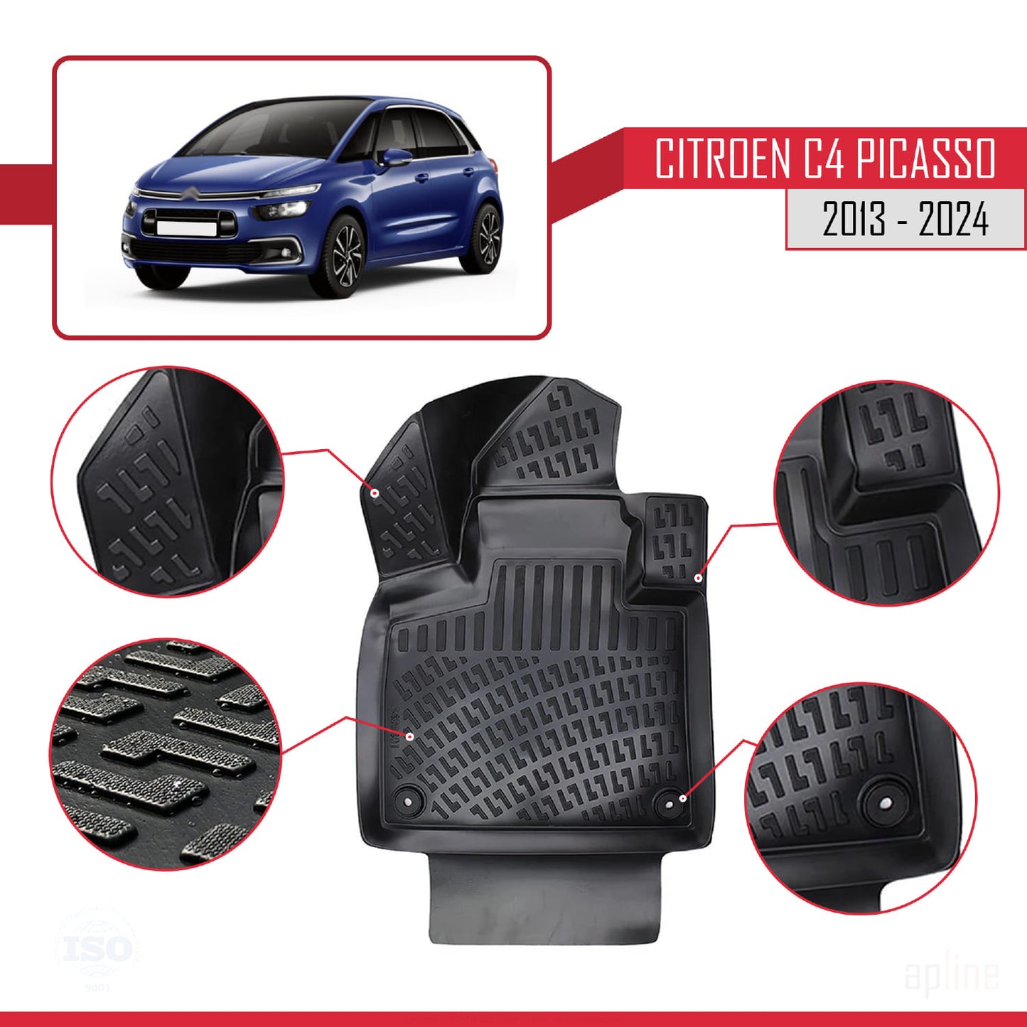 Passend für Citroen C4 Picasso 2 2013-2022 4D Schwarze Automatten