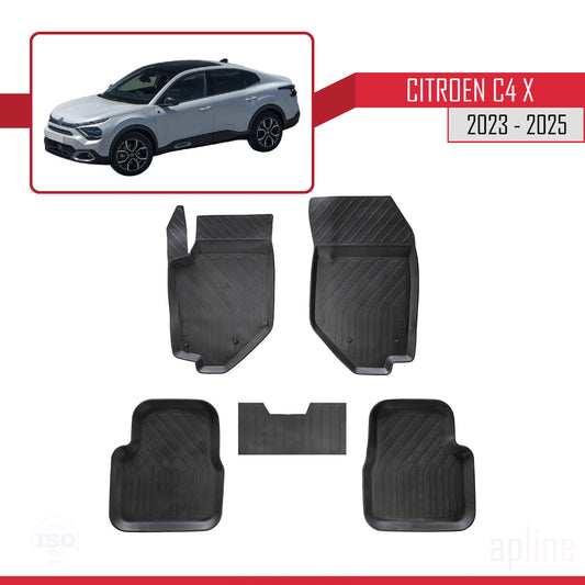 Compatible con Citroen C4X (Elektrik) 2023-2025 4D Alfombrillas de Goma Negro