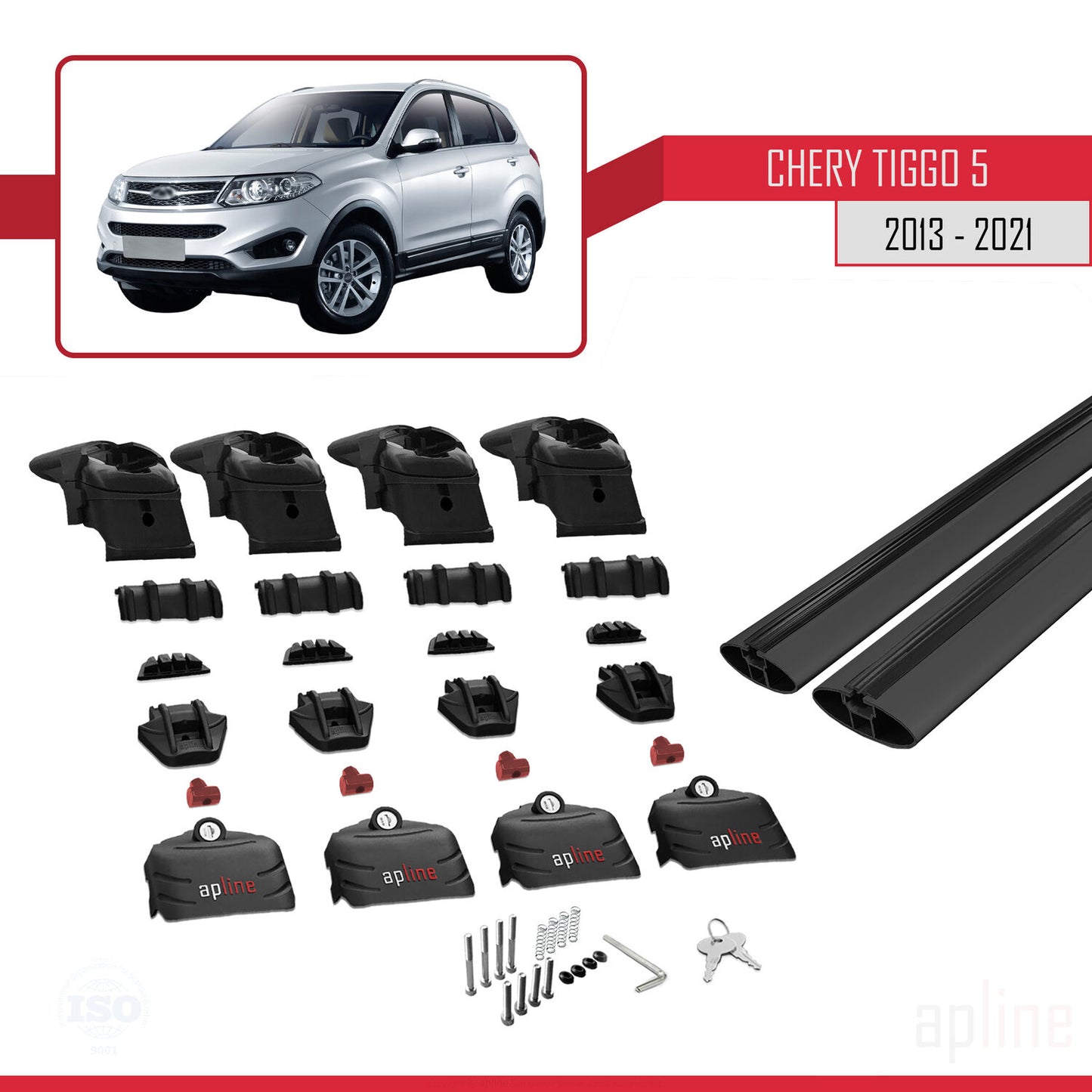 Compatible avec Chery Tiggo 5 (T21) 2013-2021 ACE-2 Barres de Toit Railing Porte-Bagages de Voiture Noir Aluminium 2 Barres
