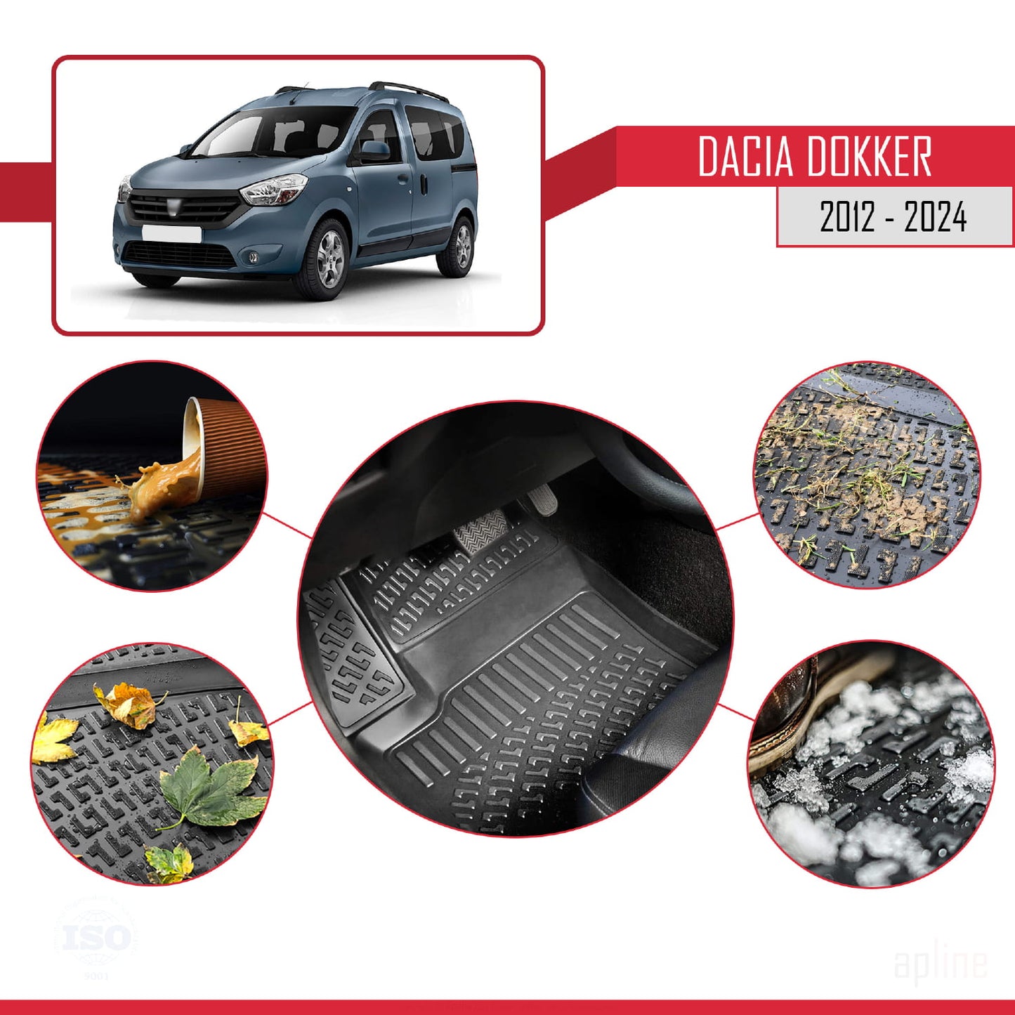 Tappetini auto compatibili con Dacia Dokker (K67) 2012-2024 4D neri