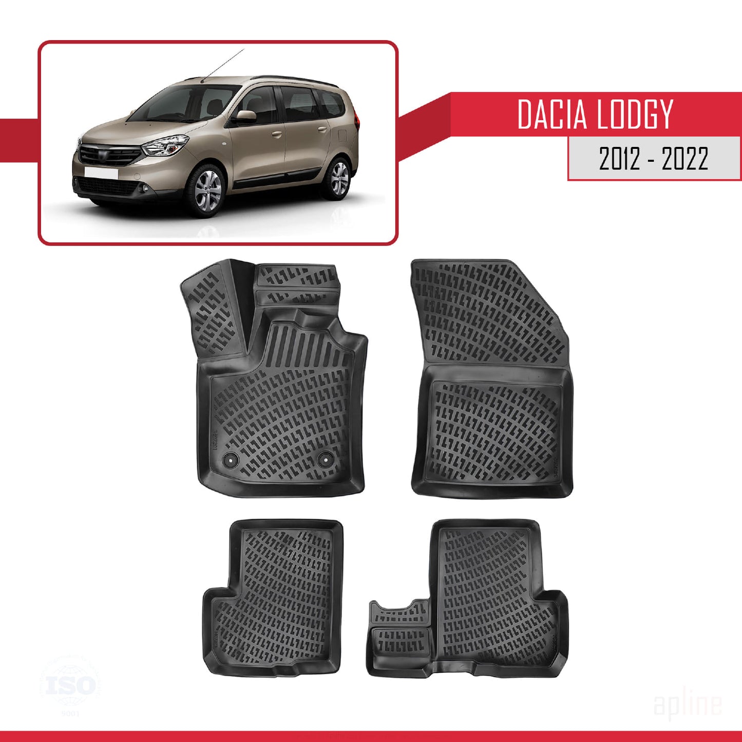 Compatibile con Dacia Lodgy (J92) 2012-2022-2024 Tappetini auto neri 4D
