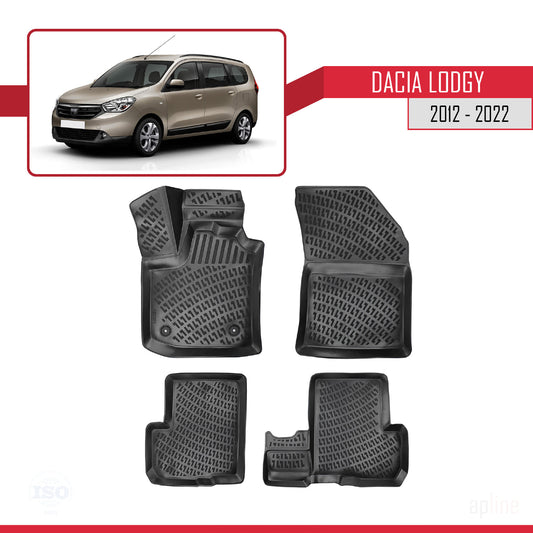 Compatible con Dacia Lodgy (J92) 2012-2022-2024 4D Alfombrillas de Goma Negro