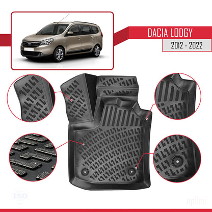 Compatibile con Dacia Lodgy (J92) 2012-2022-2024 Tappetini auto neri 4D