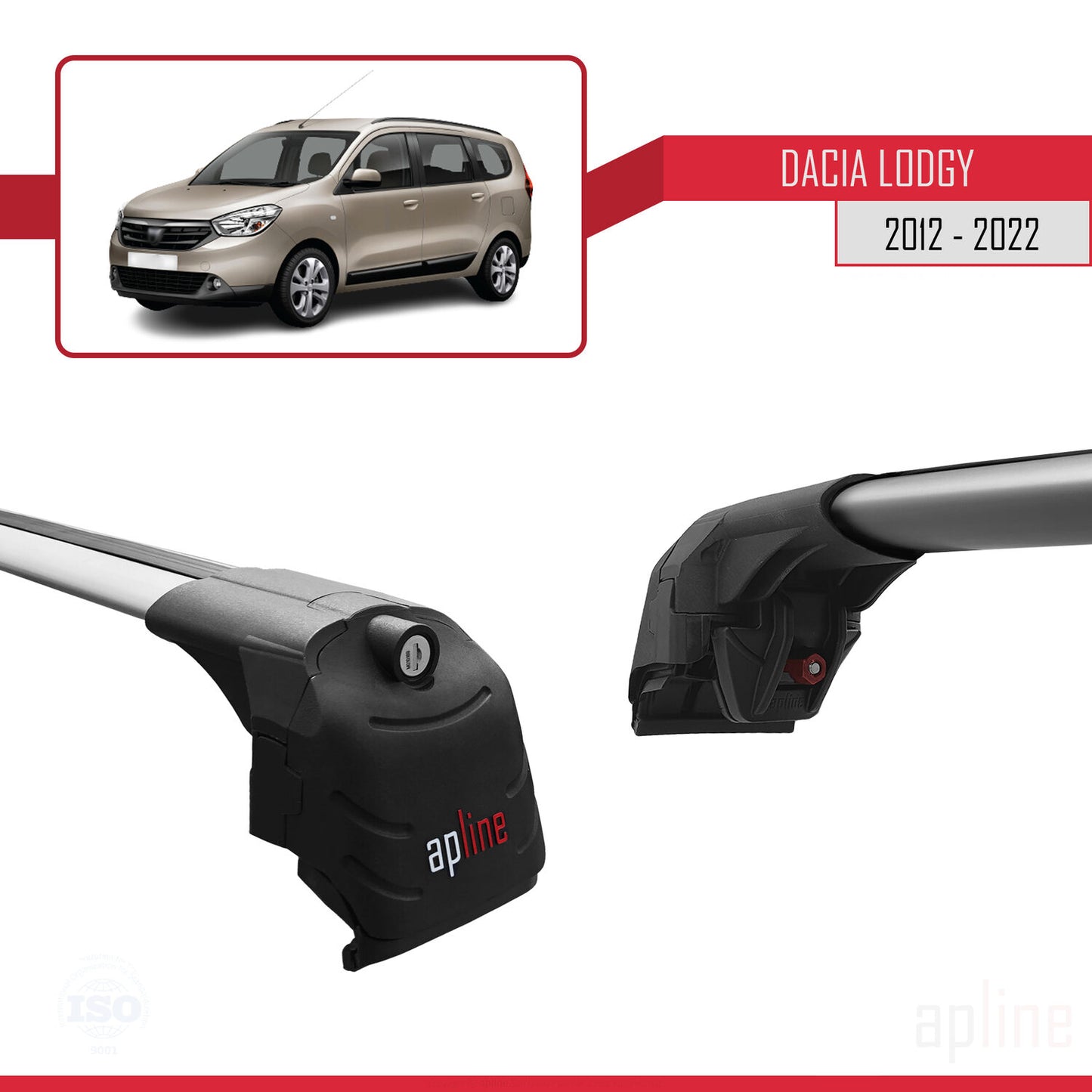 Compatibile con Dacia Lodgy (J92) 2012-2022 ACE-2 Barre portatutto per auto Portapacchi in alluminio grigio 2 barre