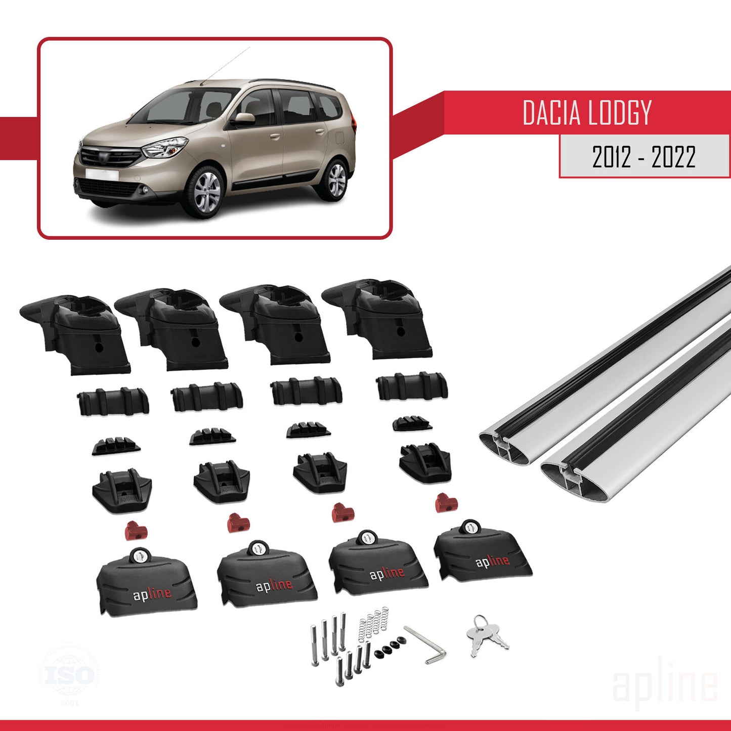 Compatibile con Dacia Lodgy (J92) 2012-2022 ACE-2 Barre portatutto per auto Portapacchi in alluminio grigio 2 barre