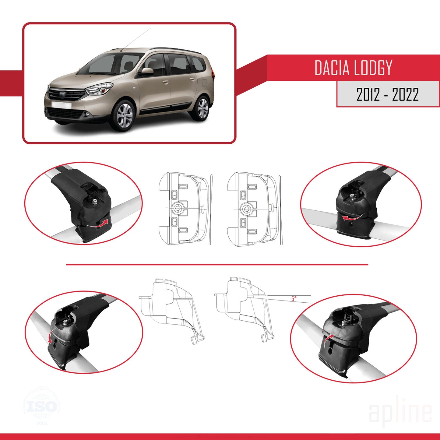 Compatibile con Dacia Lodgy (J92) 2012-2022 ACE-2 Barre portatutto per auto Portapacchi in alluminio grigio 2 barre