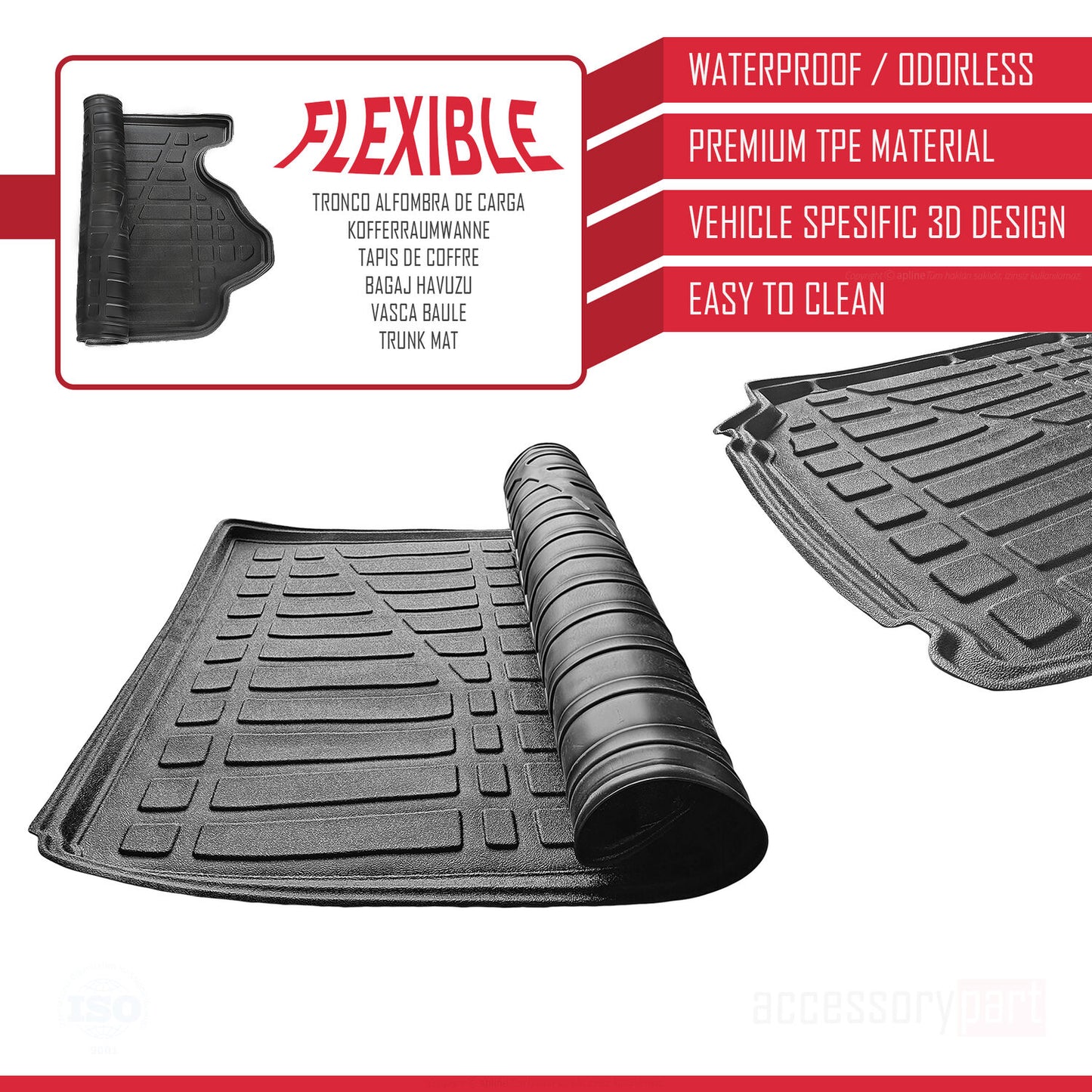 Compatible with Honda Jazz (GD) 2002-2008 Flexible Trunk Mats Cargo Liner Black