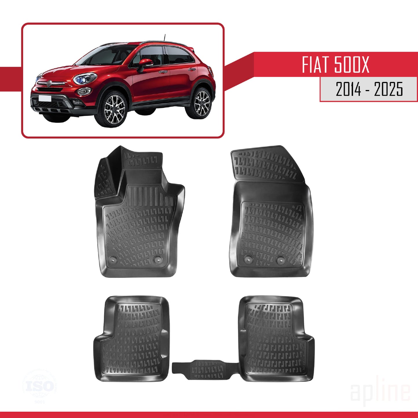 Compatibile con tappetini auto Fiat 500X 2014-2025 4D neri