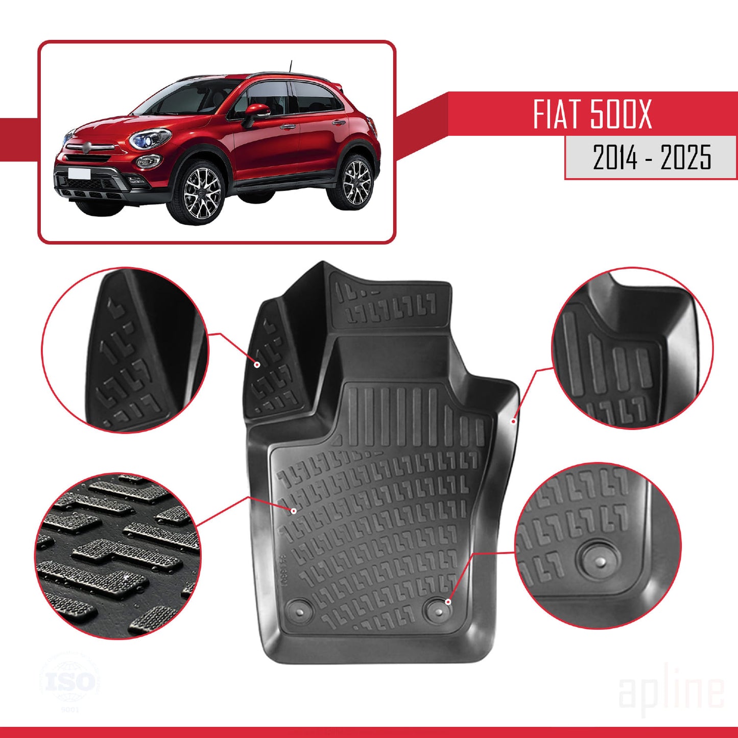 Compatibile con tappetini auto Fiat 500X 2014-2025 4D neri