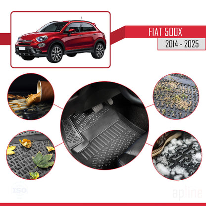 Compatibile con tappetini auto Fiat 500X 2014-2025 4D neri