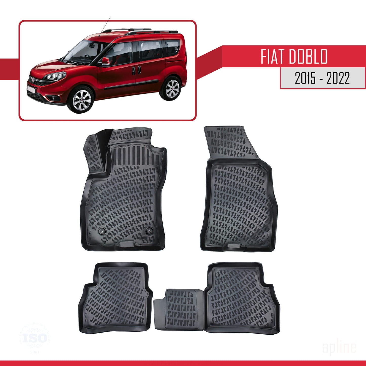 Compatible avec Fiat Doblo 2 Post-Facelift 2015-2022 4D Tapis de Voiture Noir