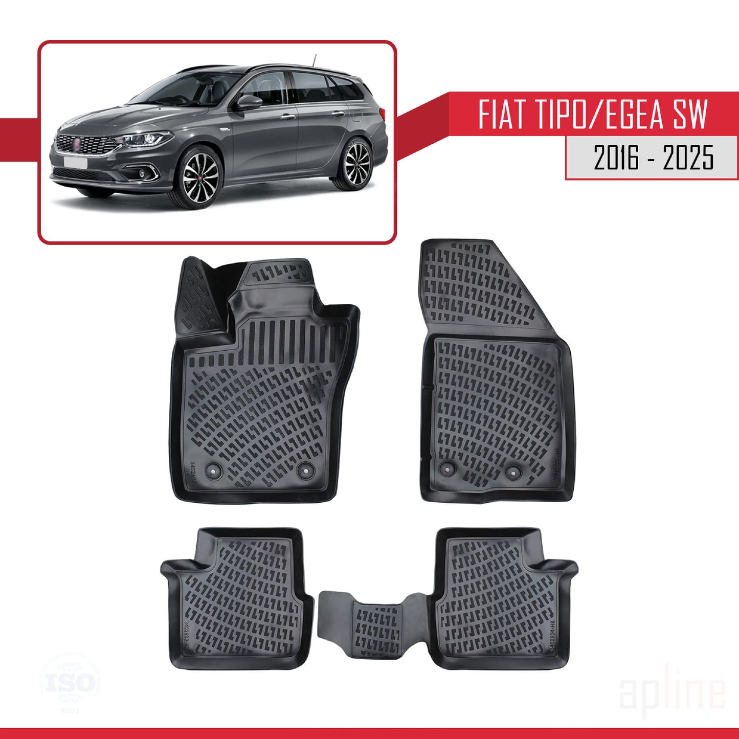 Compatible avec Fiat Egea Break 2016-2025 4D Tapis de Voiture Noir