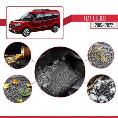 Compatible avec Fiat Doblo 2 2015-2022 4D Tapis de Voiture Noir
