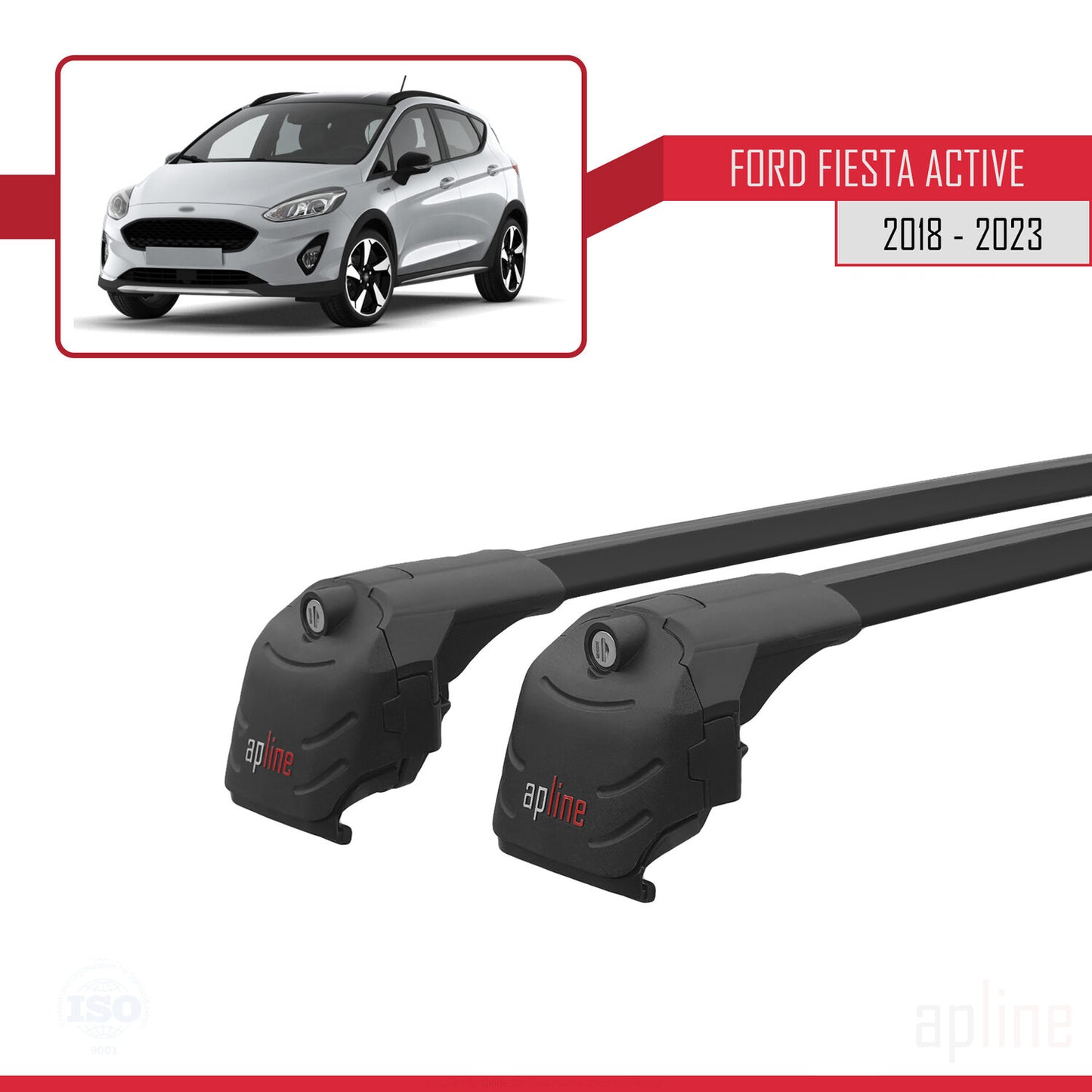 Compatible avec Ford Fiesta 7 Active 2018-2023 ACE-2 Barres de Toit Railing Porte-Bagages de Voiture Noir Aluminium 2 Barres