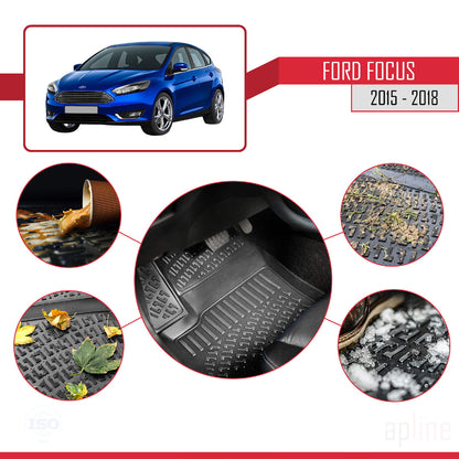 Compatible avec Ford Focus 3 (C346) Post-Facelift 2015-2018 4D Tapis de Voiture Noir