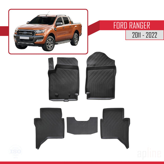 Compatible con Ford Ranger (P375) 2011-2022 4D Alfombrillas de Goma Negro