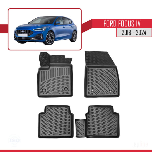 Compatible con Ford Focus 4 (C519) 2018-2025 4D Alfombrillas de Goma Negro