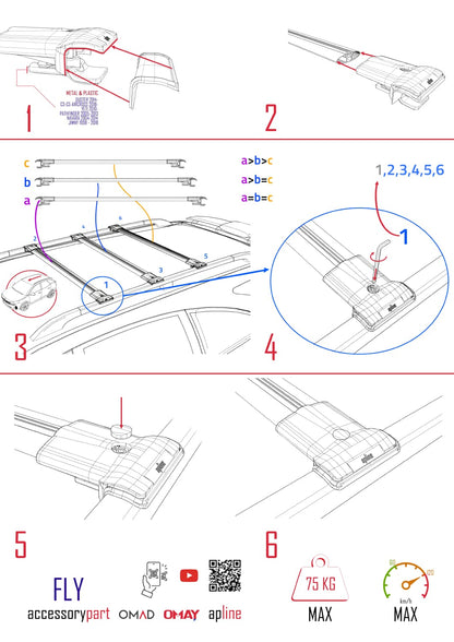 Compatible con Peugeot Partner 3 2019-2022 FLY Model Barras de Techo Auto Portaequipajes Barras Transversales Gris Aluminio 3 Barras