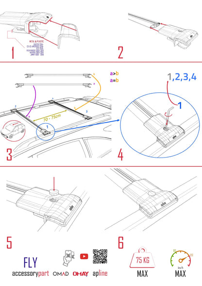 Compatible con Peugeot Expert 2 2007-2016 FLY Model Barras de Techo Auto Portaequipajes Barras Transversales Negro Aluminio 2 Barras