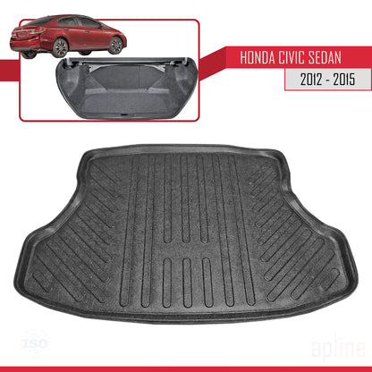 Compatible con Honda Civic 9 (FB) Berlina 2012-2015 Flexible Tronco Alfombra De Carga Piso de Carga Bandeja Maletero Trasero Negro