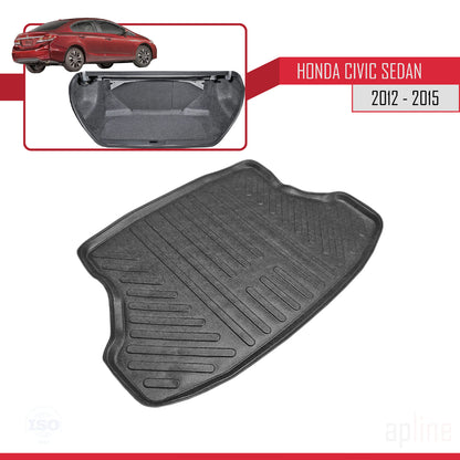 Compatible con Honda Civic 9 (FB) Berlina 2012-2015 Flexible Tronco Alfombra De Carga Piso de Carga Bandeja Maletero Trasero Negro