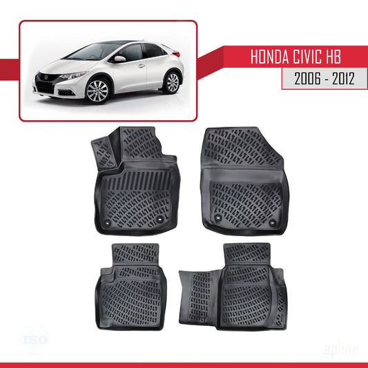 Compatible con Honda Civic HB 2012-2015 4D Alfombrillas de Goma Negro
