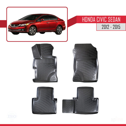 Compatible con Honda Civic 9 (FB) Berlina 2012-2015 4D Alfombrillas de Goma Negro