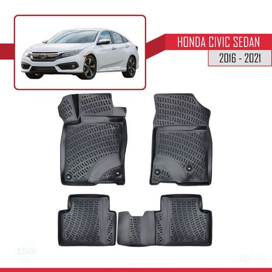 Compatible con Honda Civic 10 (FC) Berlina 2016-2021 4D Alfombrillas de Goma Negro