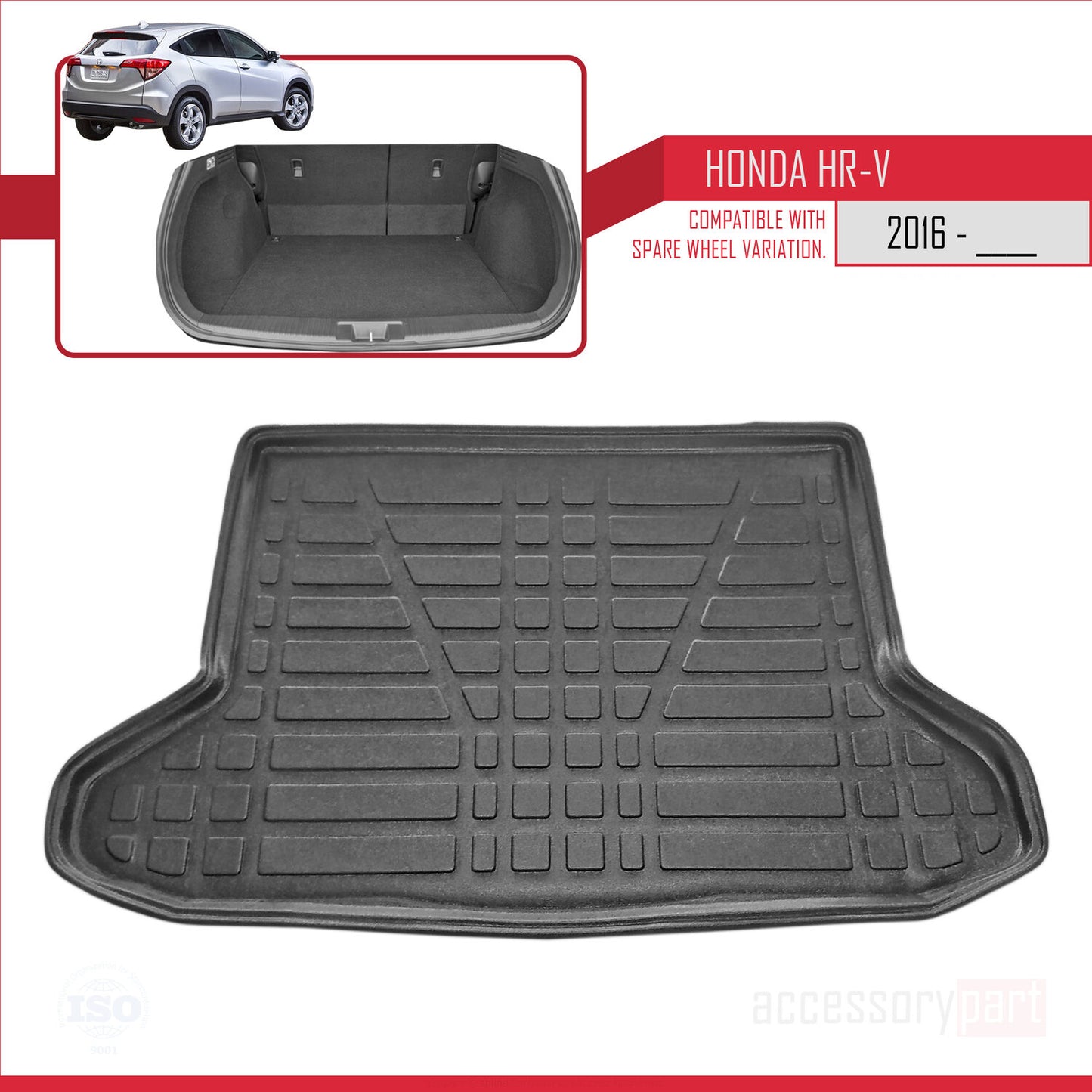 Compatible with Honda HR-V 2 2015-2021 Flexible Trunk Mats Cargo Liner Black