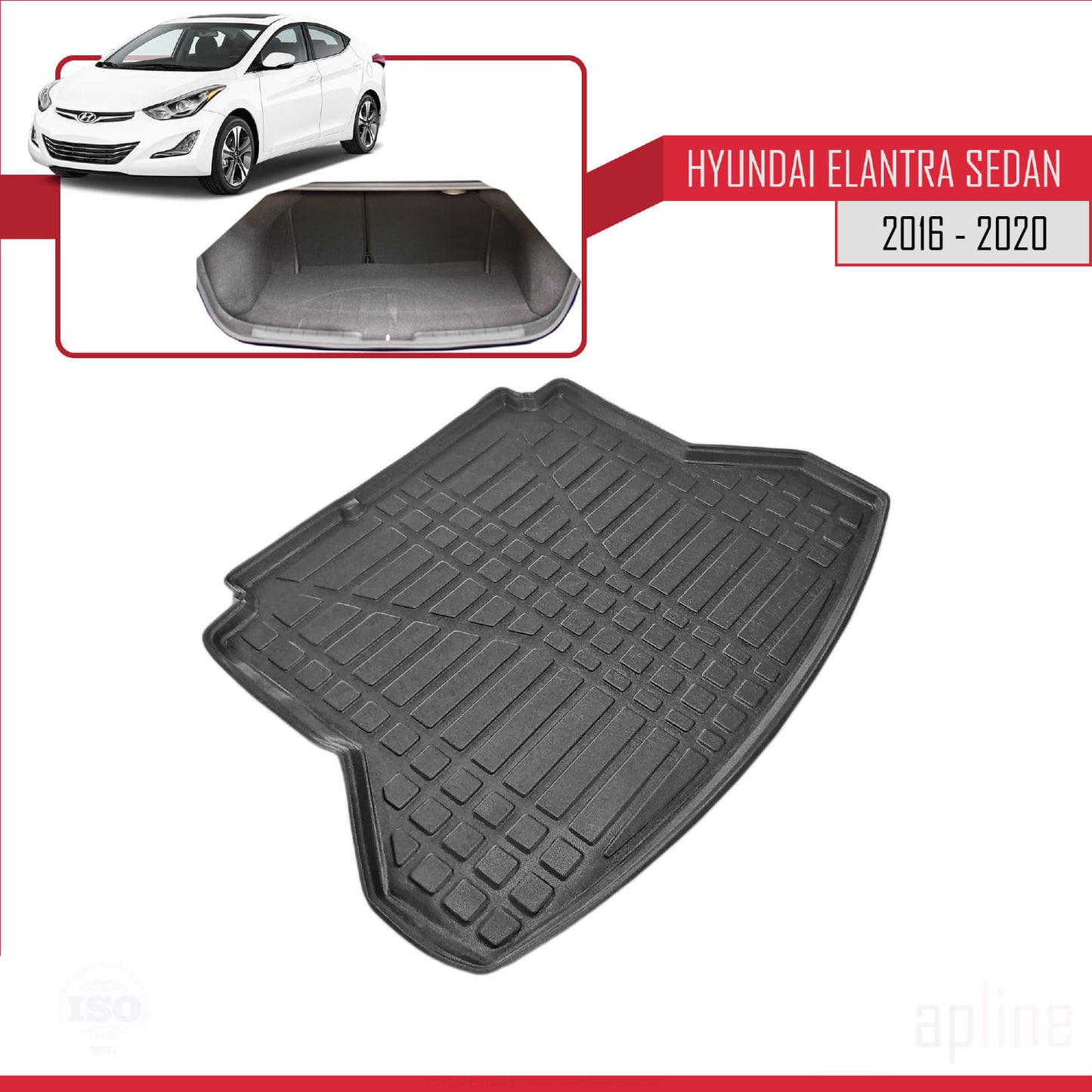 Compatible with Hyundai Elentra 6 2016-2020 Flexible Trunk Mats Cargo Liner Black