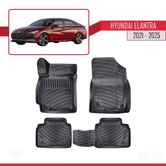 Compatible con Hyundai Elantra 7 2021-2025 4D Alfombrillas de Goma Negro