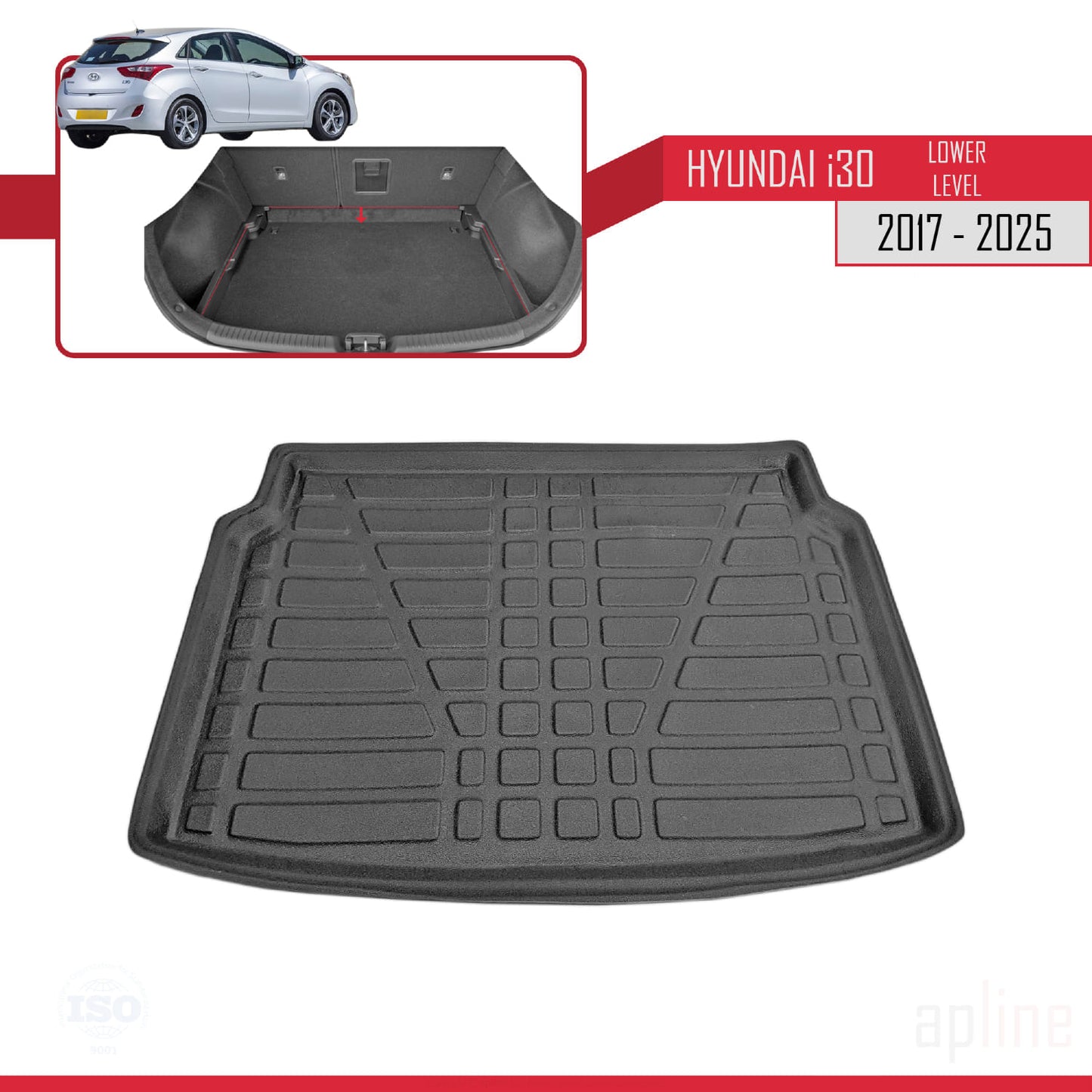 Compatible with Hyundai i30 3 (PD) 2017-2025 Flexible Trunk Mats Lower Position Cargo Liner Black