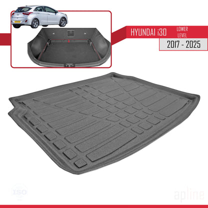 Compatible with Hyundai i30 3 (PD) 2017-2025 Flexible Trunk Mats Lower Position Cargo Liner Black