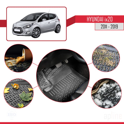 Compatible avec Hyundai ix20 (JC) 2011-2019 4D Tapis de Voiture Noir