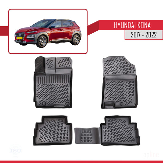 Compatible con Hyundai Kona (OS) 2017-2022 4D Alfombrillas de Goma Negro